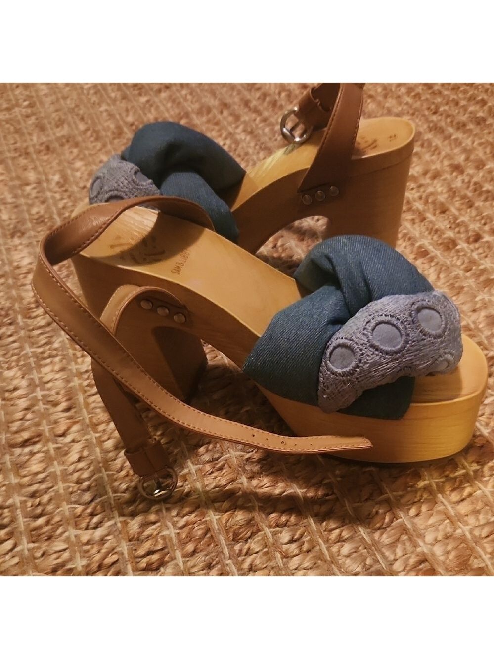Sam & Libby Blue and Tan Platform Sandals with Decorative Straps